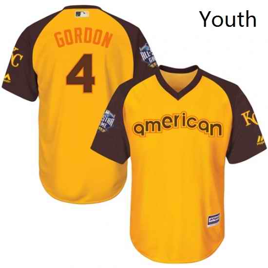 Youth Majestic Kansas City Royals 4 Alex Gordon Authentic Yellow 2016 All Star American League BP Cool Base MLB Jersey